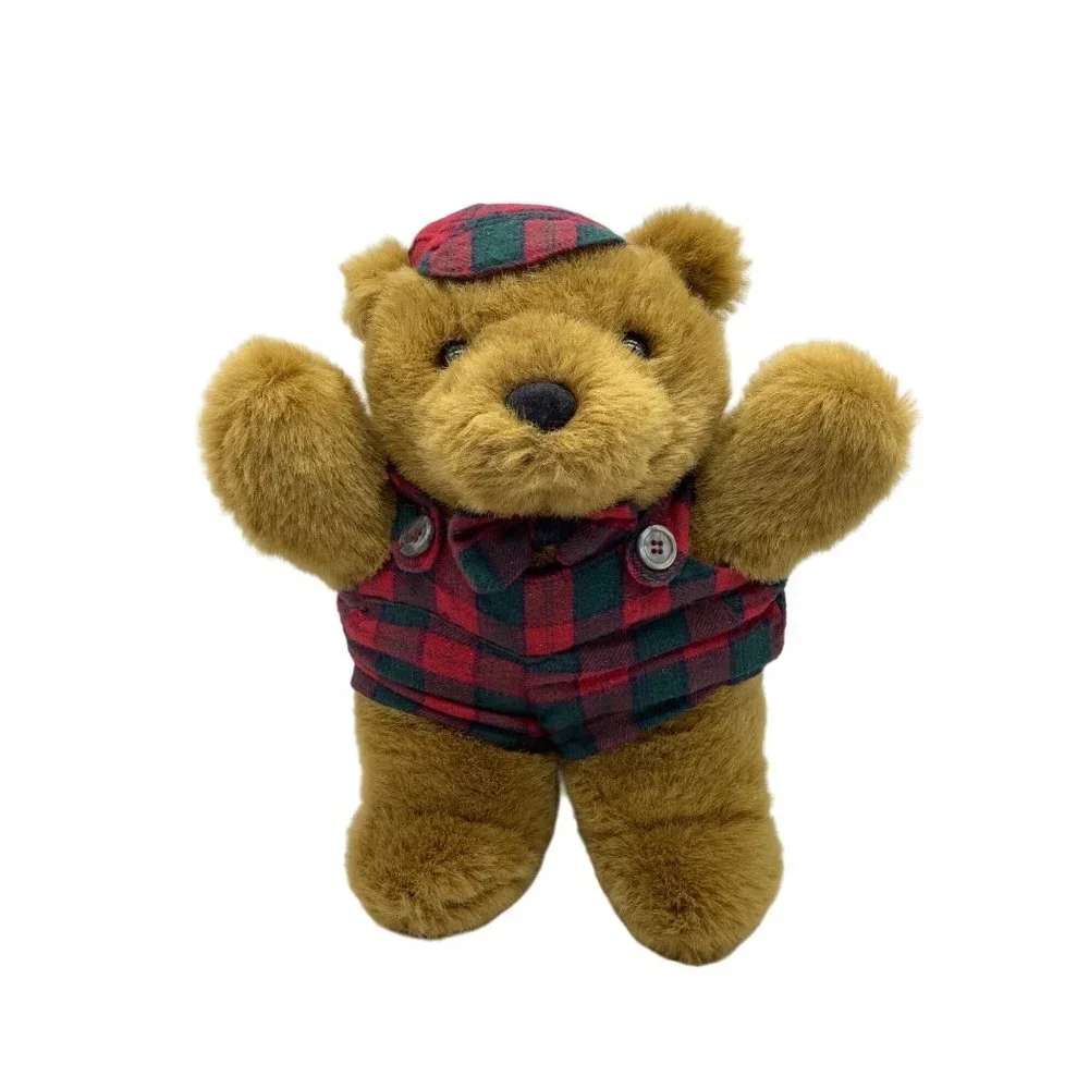 Rare Charter Club Macy’s Plaid Overalls Bow Tie‎ Stuffed Animal Teddy Bear Plush